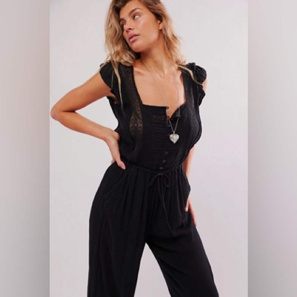 Free People Lace Black Jumpsuit  | Function & Fringe Edit - Picture 2 of 4